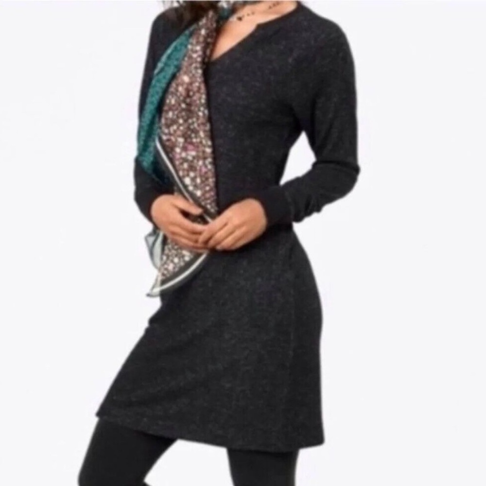 Cabi PJ Sweater Dress Heathered Black Knee Length Size XL Comfy Knit Style 3829